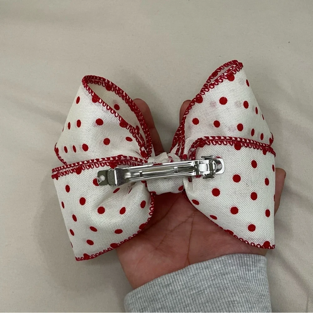 Handmade red Polka Dot Hair Bow for kids clip double layer valentines day chic